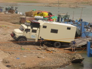 Merc Camper. Not as easy as it first looked, for the angles were all wrong, and the slopes were rough. A fast run on board damaged a tyre and it had to be repaired in Aswan. 