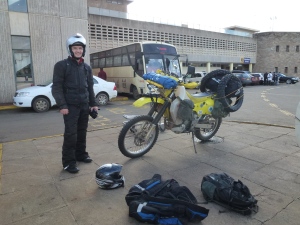 Nairobi Airport & time for Shaun' ride; swag bag and spare tires loaded up for the ride back to Jungle Junction. Fortunately, it wasn't raining.